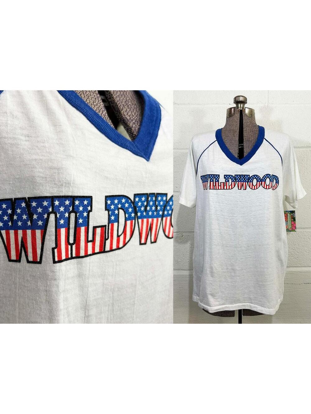 Vintage Wildwood Ringer Tee New Jersey Raglan T Shirt Single Stitch 1970s XXL